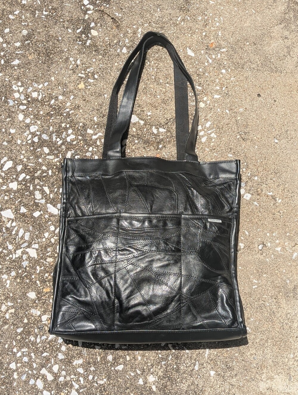 Classic Black Leather Patchwork Tote Bag